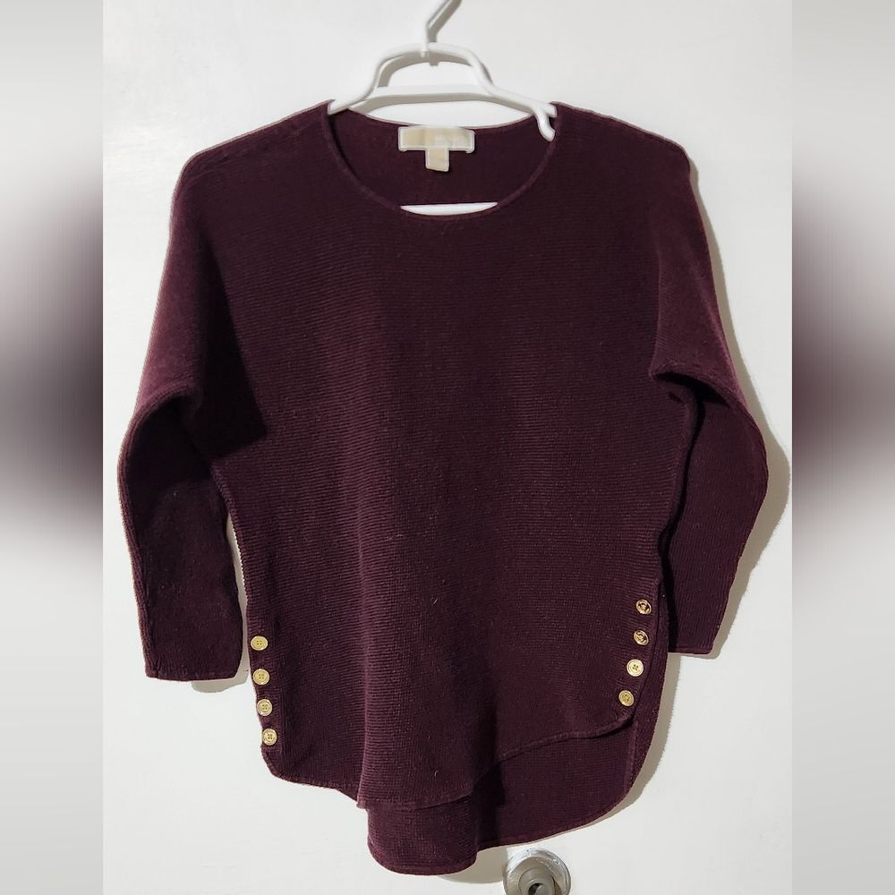 Michael Kors Plum Crewneck Sweater with Gold Buttons